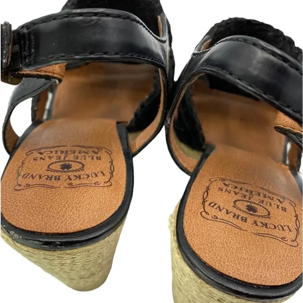 Lucky Brand Ridgeview Rita Black Macrame Lace Platform Wedge Sandals 8M Box